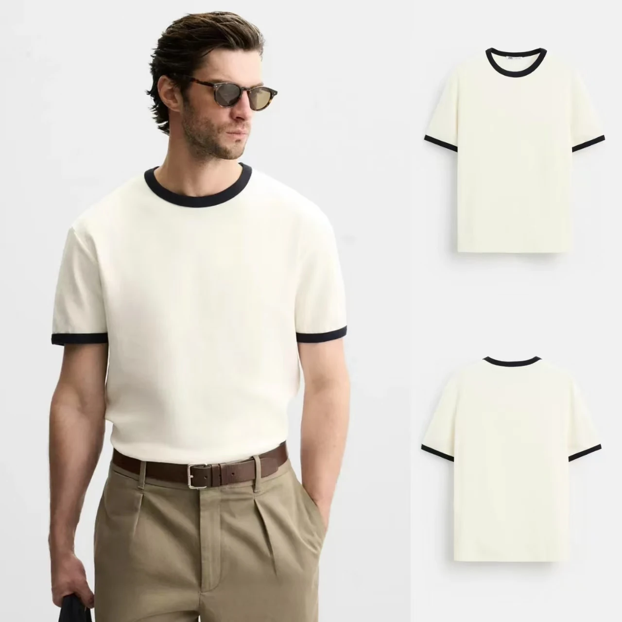 Summer 2025 Men's Slim Fit round Ne ort Sve T-irt Pure Cotton New Arrival Multi-Color Contrast Stripe Design Top