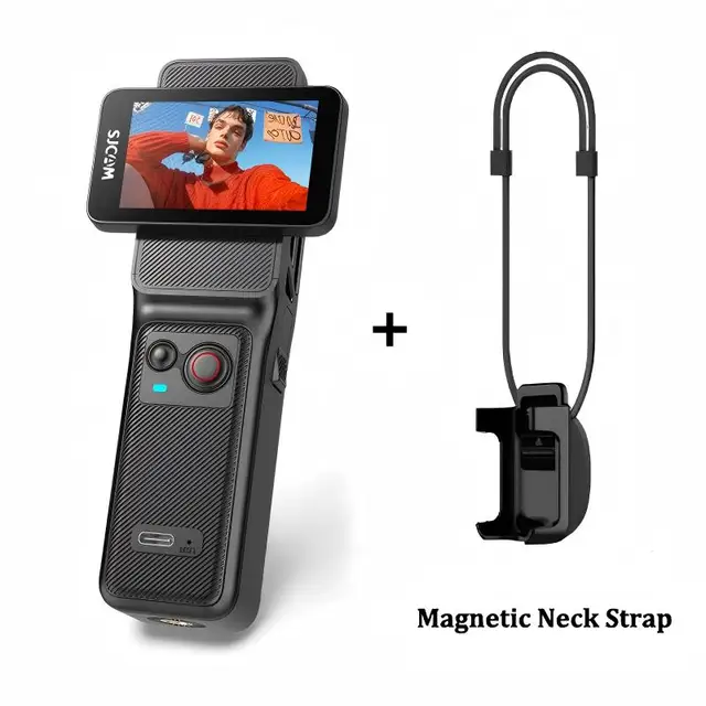 New C400 SJCAM Camera with Magnetic Strap Combo,4K 30fps Dual Screen Handheld Vlogging Camera with Necklace