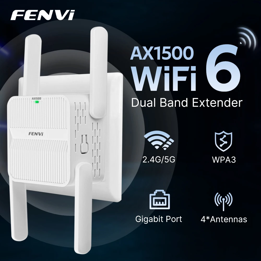 Répéteur WiFi Longue Portée, Amplificateur WiFi AC1200 Double Bande 2.4GHz Et 5GHz Avec 4 Antennes Externes Wifi Extender Mini Puissant Avec 2 Port Ethernet Jusqua 120㎡ Compatible Toutes Bo