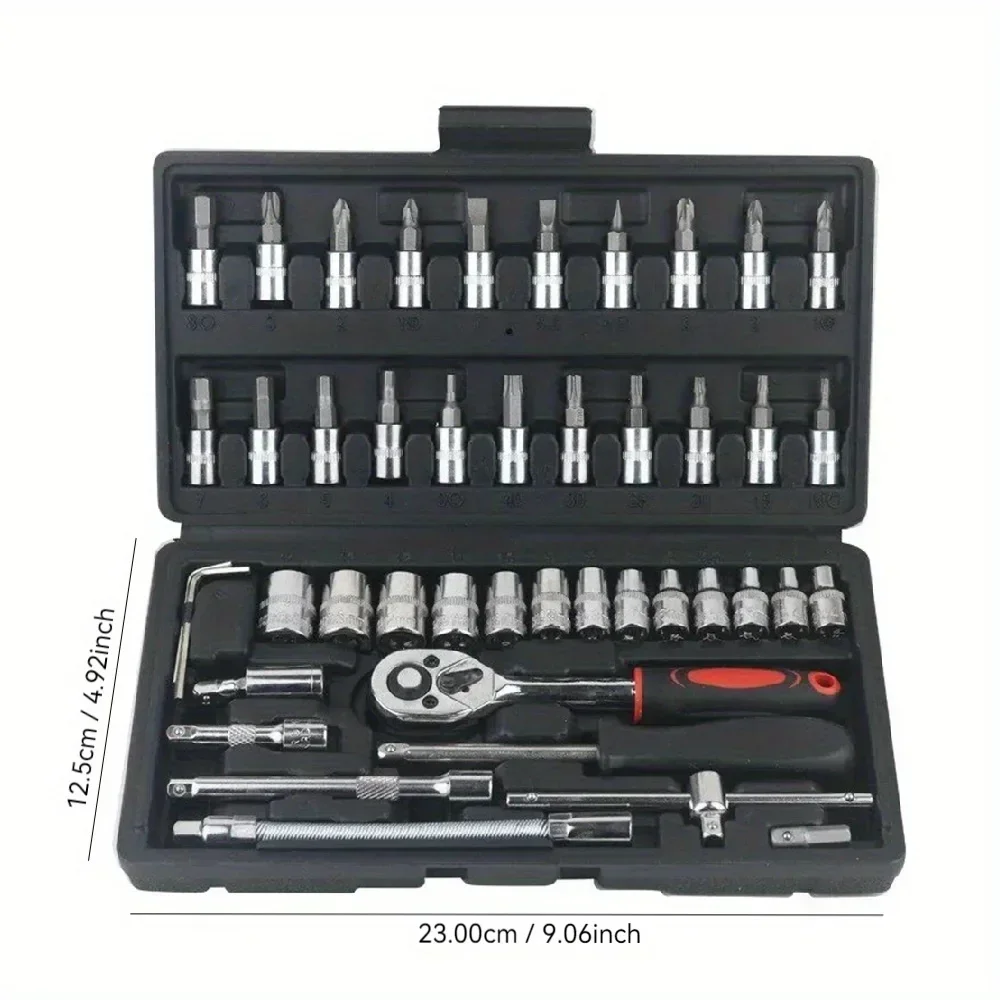 46/53pcs 1/4-Inch Car Repair Tool Kit - Socket Set with Ratchet & Torque Wrench Combo for Auto Repairing
