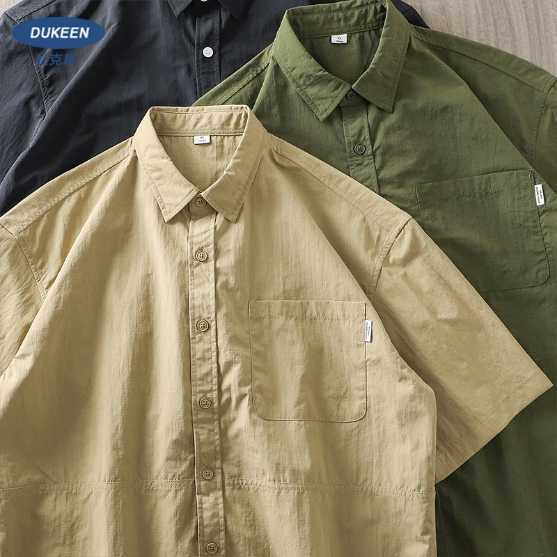 

EN American WorkWear Pocket Short Sleeved Men's Summer Casual LapeL Inch Mountain Style T-shirt Shirt