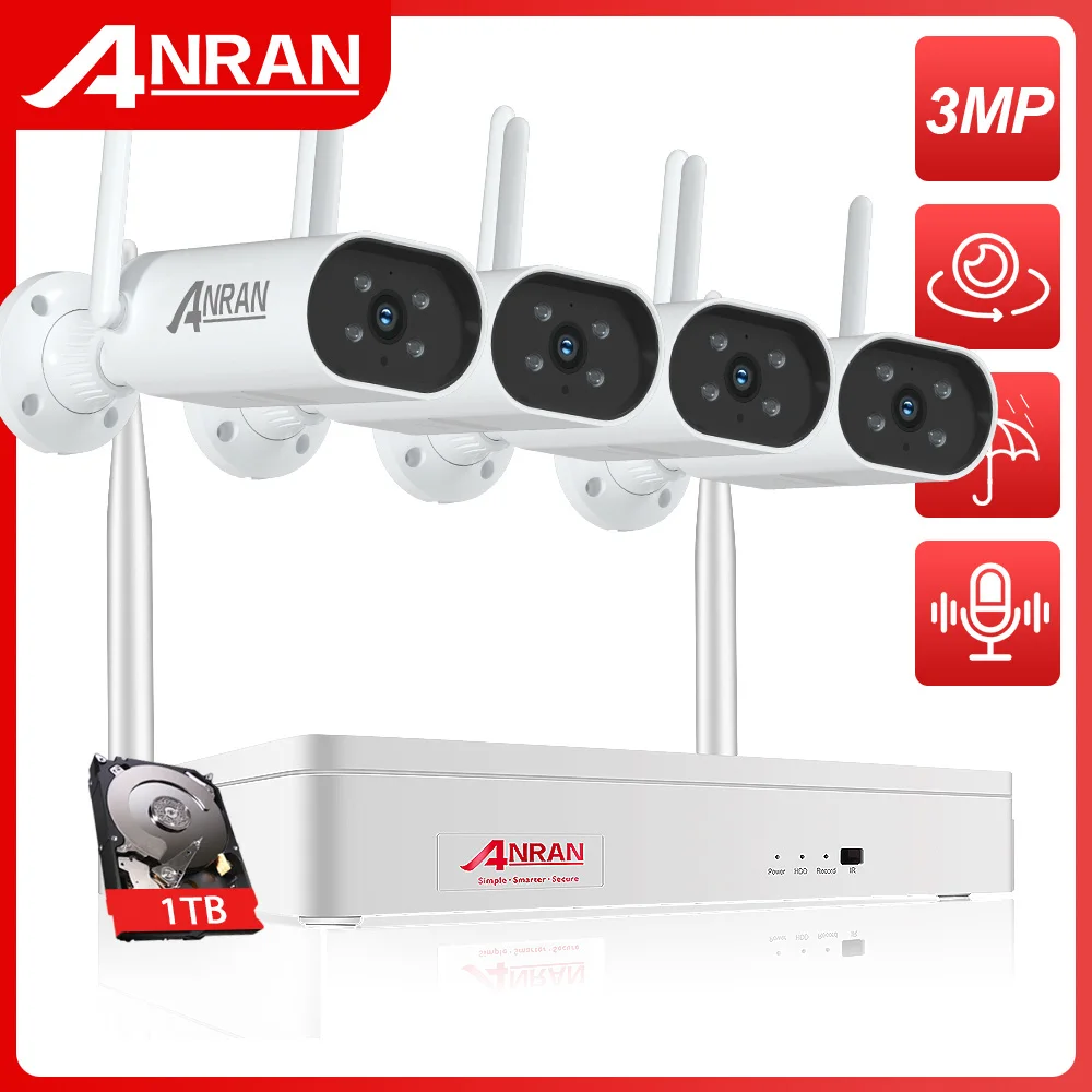 ANRAN 1920P Wireless CCTV Camera System 8CH NVR Wifi Kit Security  Surveillance Video Set Two Way Audio Outdoor IP66 Waterproof