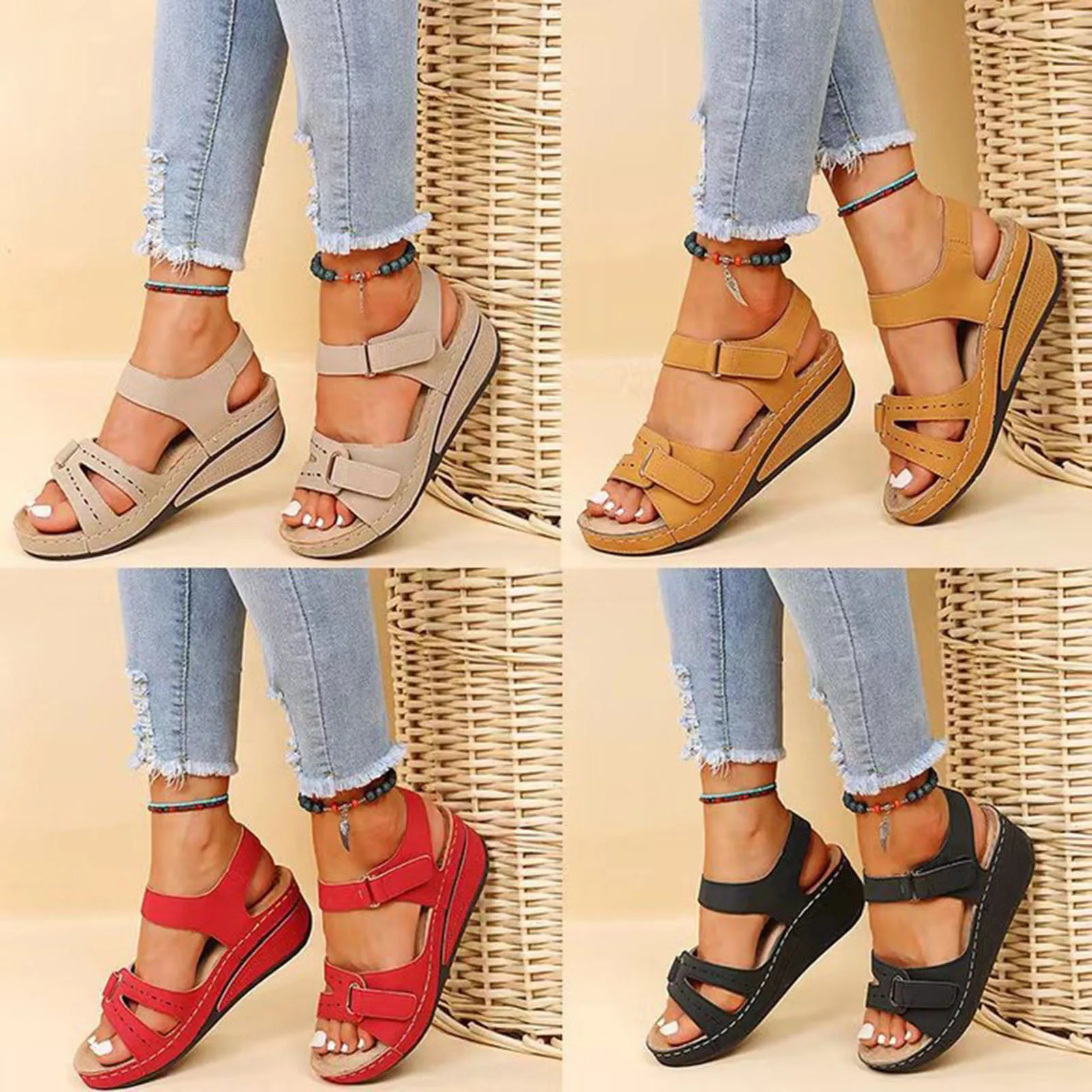 PU Women Chunky Platform Sandals Casual Soft Open-Toe Sandals without Grinding Feet for Walking Shopping Stroll 2
