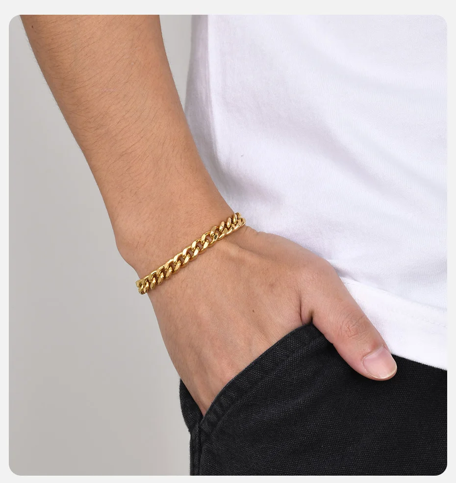 Vnox 7/9 mm kubanische Kettenarmbänder für Männer und Frauen, wasserdichtes Edelstahl-Gliederkettenarmband, 19/21 cm Länge, klassischer Schmuck – Detail 2