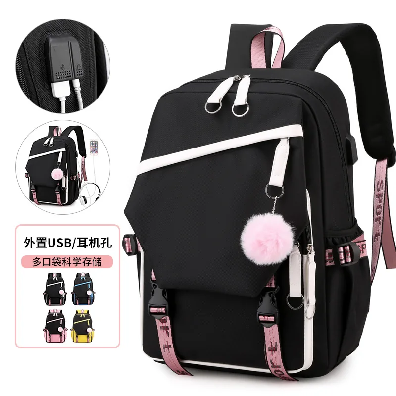 

Waterproof Large School Bags For Teenage Girls Usb Port Schoolbag Student Book Bag Fashion Black Pink Teen School Backpack