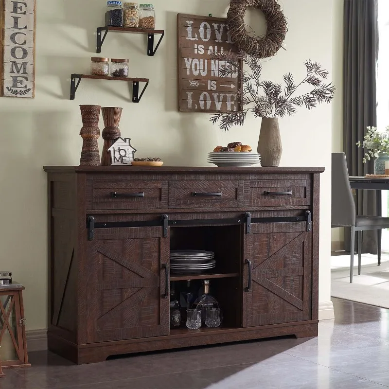 

Farmhouse Buffet, 53-inch Sideboard, Storage Cabinet with 3 Drawers, Coffee Bar Cabinet for Dining Room, Kitchen, Hallway