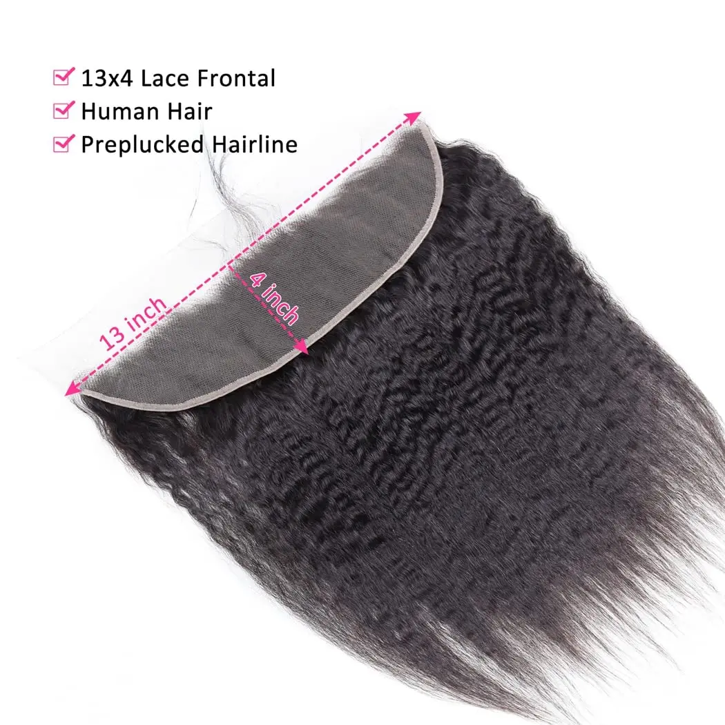 Brazilian Virgin Kinky Straight Human Hair 13x4 Lace Frontal Yaki Straight Ear to Ear Lace Frontal With Baby Hair Free Part