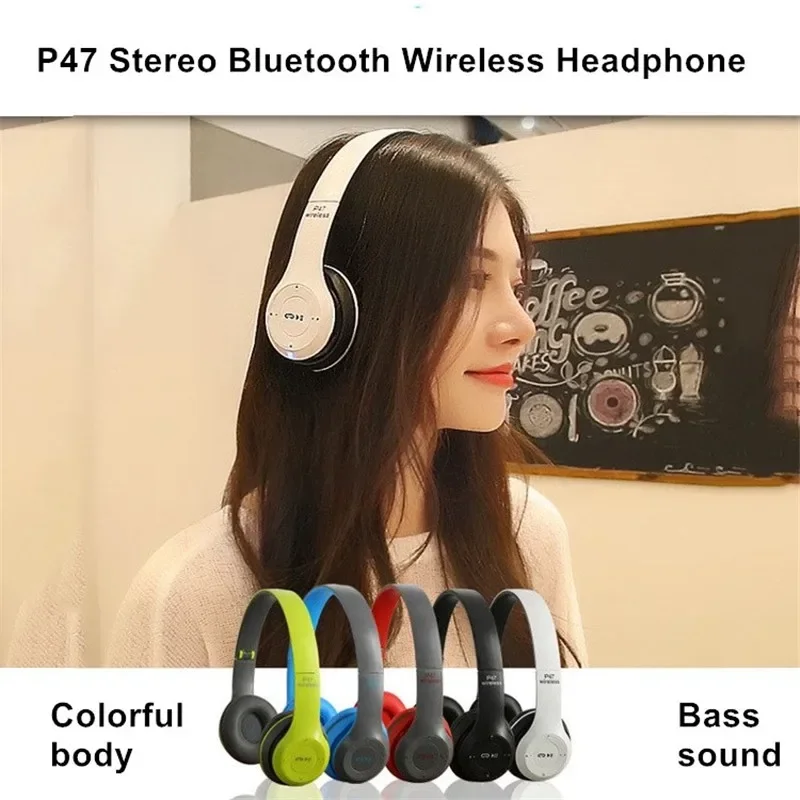 P47 Bluetooth 5.0 Wireless Headphone Foldable HIFI Stereo Bass Earphone Kid Helmet Gift With Mic USB Adaptor For iPhone Game 3