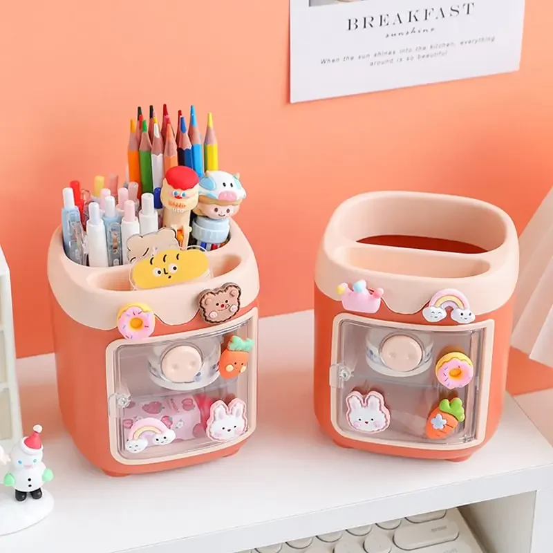 Practical Multi-Functional Desk Organizer Pen Holder Double Layers Rotating Pencils Storage Rack Student Cosmetics Storage Shelf pen holder stationery organizer desktop storage shelf