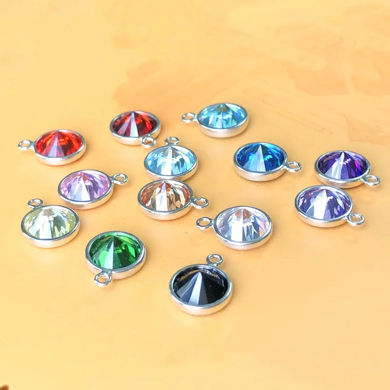 925 Sterling Silver Birthstone Bezel Drop Charm 6MM Pendant Zircon Charm For Necklace Earring DIY Jewelry Findings Accessories