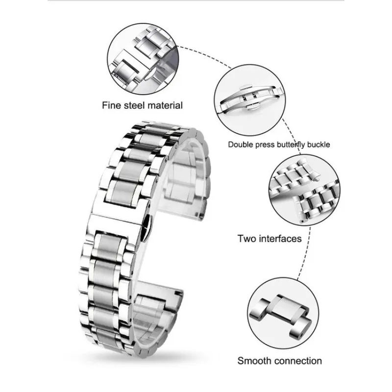 Cinturino Orologio Acciaio Inox Unisex - Sgancio Rapido, 16/18/20/22/24mm, Regolabile, Con Strumento Rimozione Maglie