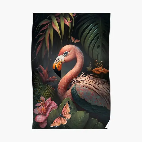 

Постер с фламинго и тропическими розами и цветами, художественный декор, забавная настенная Современная роспись, домашняя картина для комнаты, без рамки