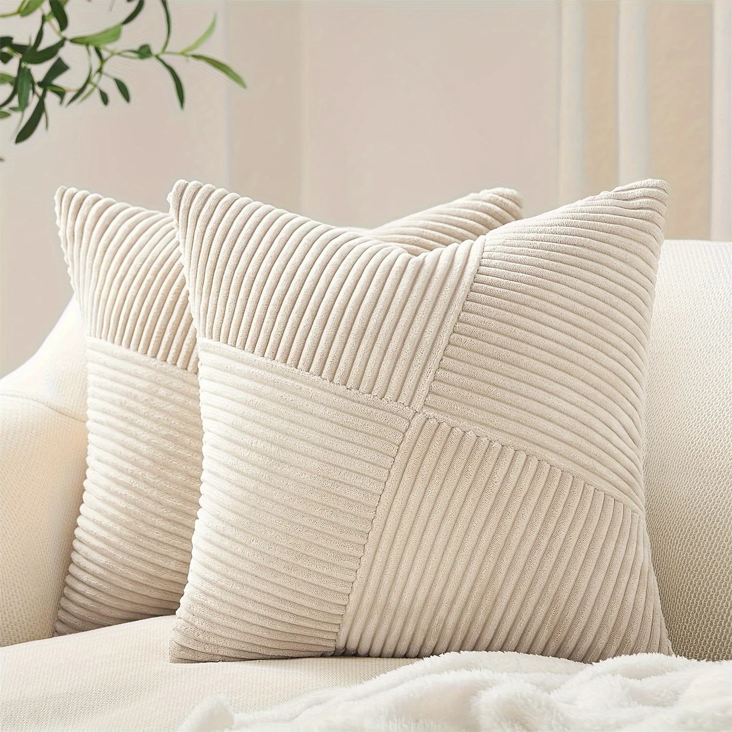 Bohemian Style Throw Pillow Covers Patchwork Corduroy Polyester,45x45CM, Decorative Cushion Cases Woven Texture - 18x18 Inches 1