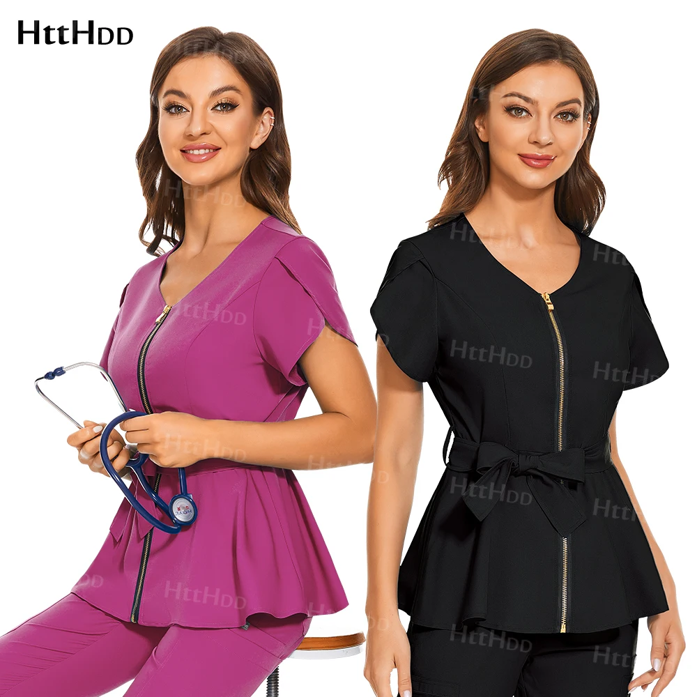Medical Scrubs Beauty Spa Uniforms Fashionable Short Sleeved Shirt Medical Scrubs Women Veterinary Uniform Top Soft Nursing Jacket