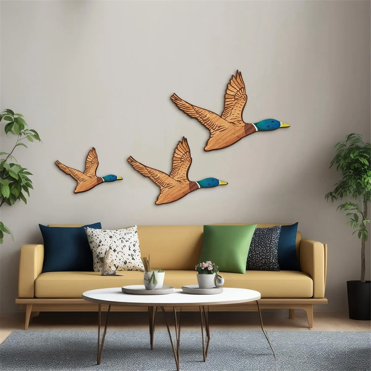 3 Size Mallard Duck Wall Art Wooden Ducks Wall Decor Rustic Flying Birds Wall Decor Carved Wood Wall Art for Home 2