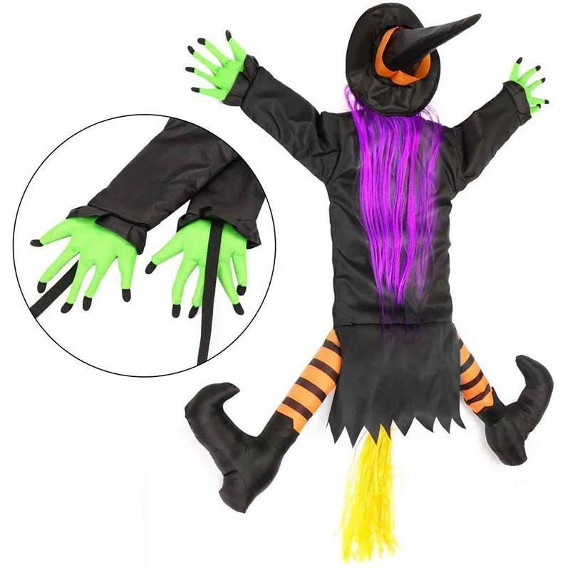 New Halloween Witch Doll Courtyard Witch Crashing Into Tree Halloween Decoration Toys Funny Door Porch Tree Decors