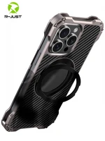 R-just Metal Carbon Fiber Case For Iphone 15 16 14 13 Pro Max Cover Lightweight Aluminum Alloy Funda Coque Built-in Holder Ring 1