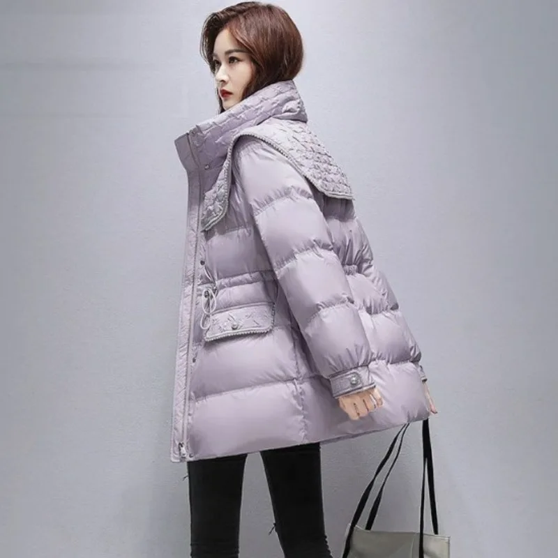 2023 New Women Down Jacket Winter Coat Female Loose Large Size Parkas Warm Thick Outwear Fashion Stand Collar Overcoat S-L
