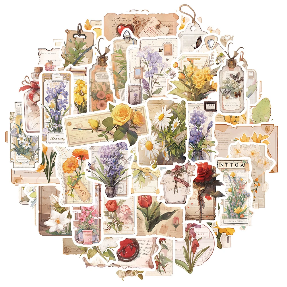 

10/30/50pcs Vintage Flower Graffiti Stickers Decals Laptop Suitcase Phone Notebook Guitar Decoration Sticker Kids Classic Toys