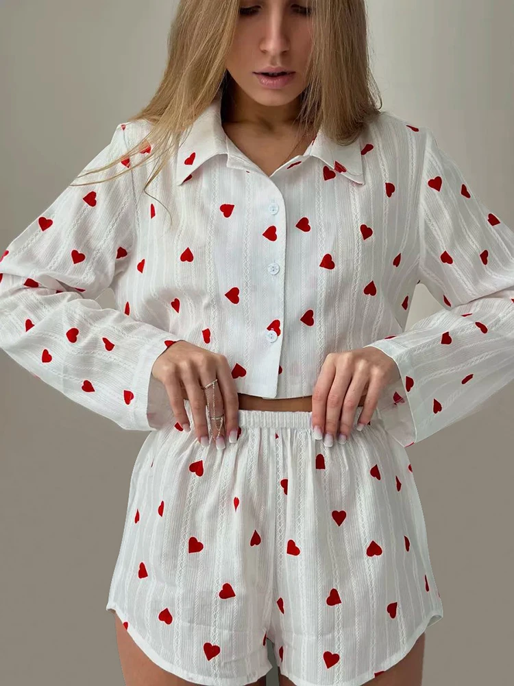 

Хлопковая пижама Linad для женщин, комплект из 2 предметов, укороченный Топ с длинным рукавом и принтом, повседневные женские костюмы с шортами, летняя Пижама 2024