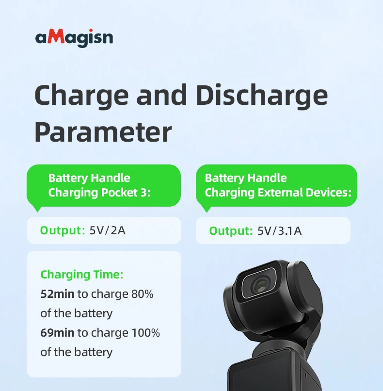 aMagisn Battery Handle for DJI Osmo Pocket3 4500mAh Handheld Charging Safe and S
