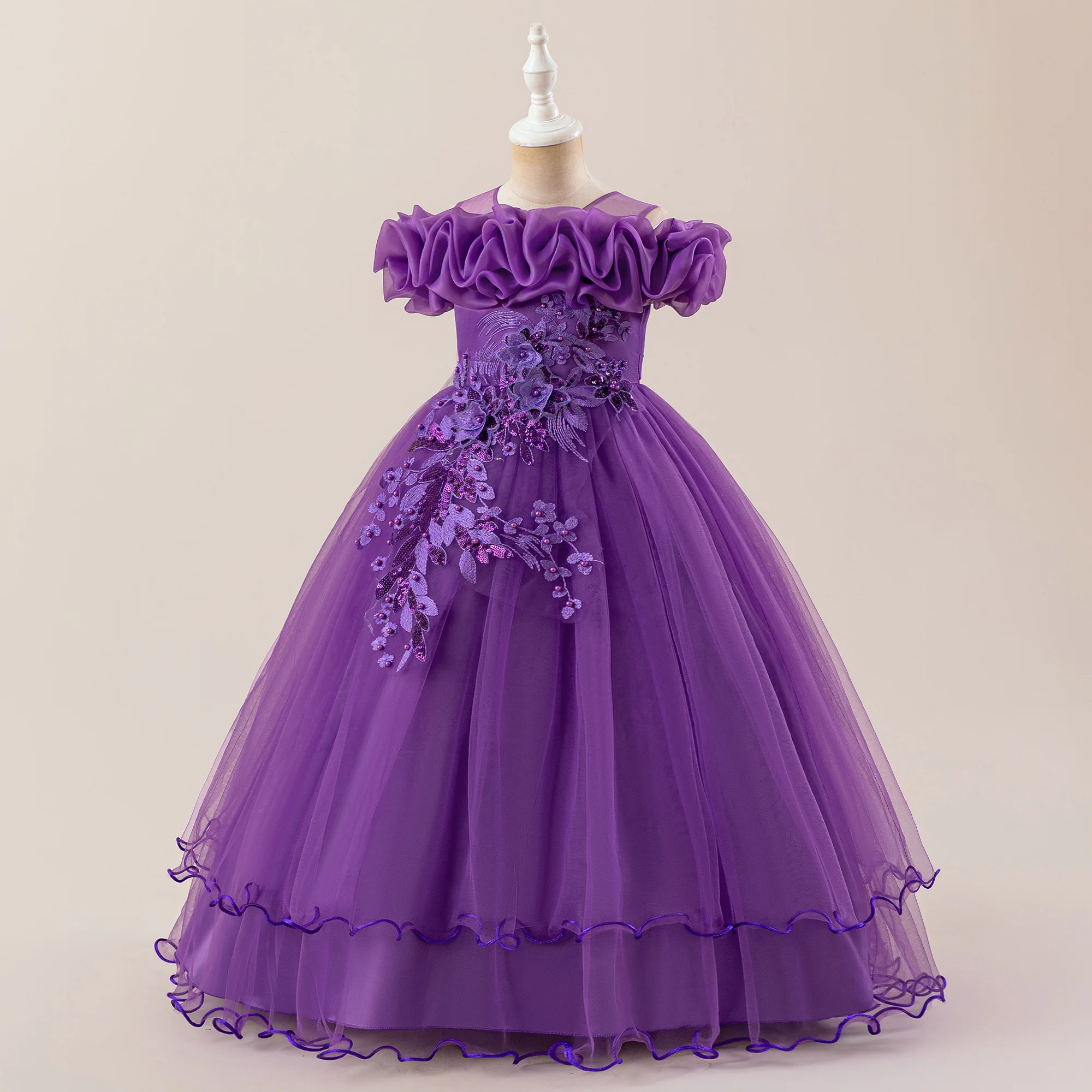 Mode Blume Party Mädchen Kleider Elegante Erstkommunion Hochzeit Tüll Brautjungfer Prinzessin Kleider Mädchen Schleife Weihnachten Kostüm – Detail 23