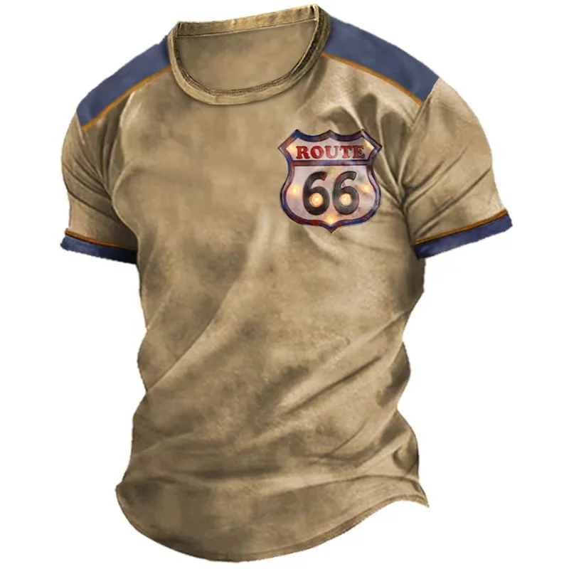 

Vintage Men'S T-Shirt Route 66 Pattern 3d Printing T Shirts Oversized Casual Tee Outdoor Streetwear For Men Clothing Tops Summer