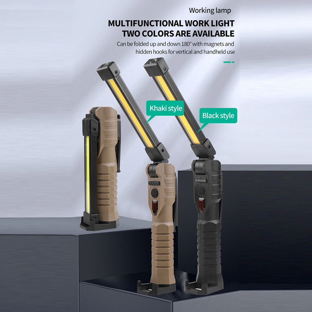 전원 용량 표시기가 있는 휴대용 휴대용 손전등, COB XPE LED 작업등, C타입 USB 충전식, 야외 자동차 수리