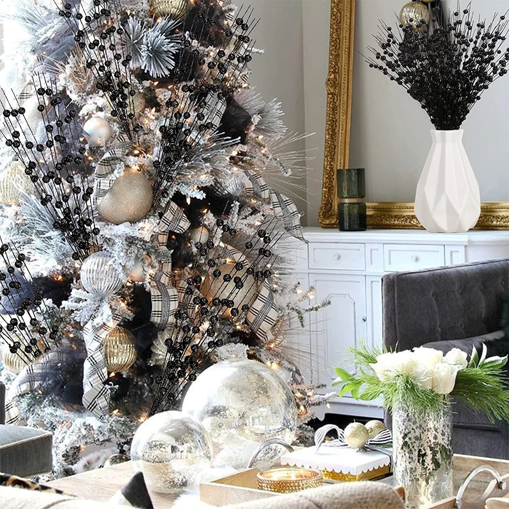 12 PCS Artificial Glitter Berry Christmas Picks Berries Stems