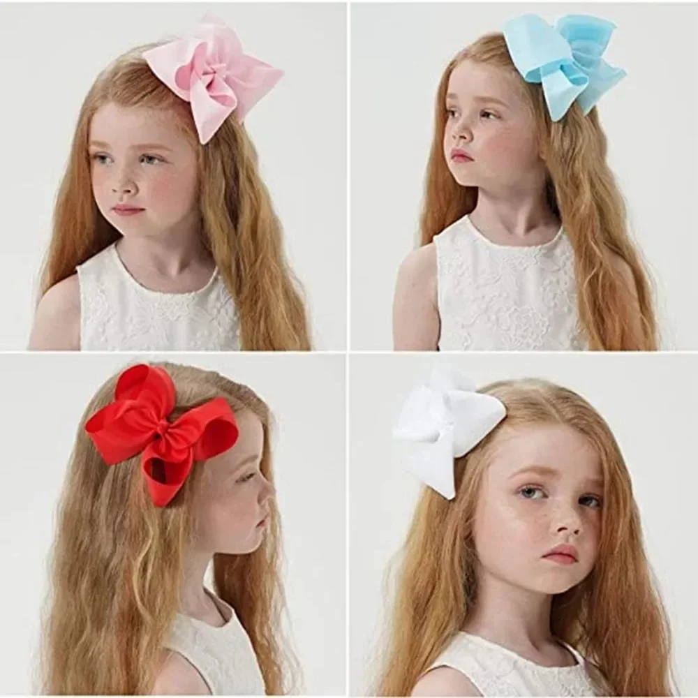 2Pcs/lot 6'' Solid Color Grosgrain Ribbon Bows Hair Clips for Cute Girls Large Handmade Hairpins Barrettes Kids Accessories - Image 6
