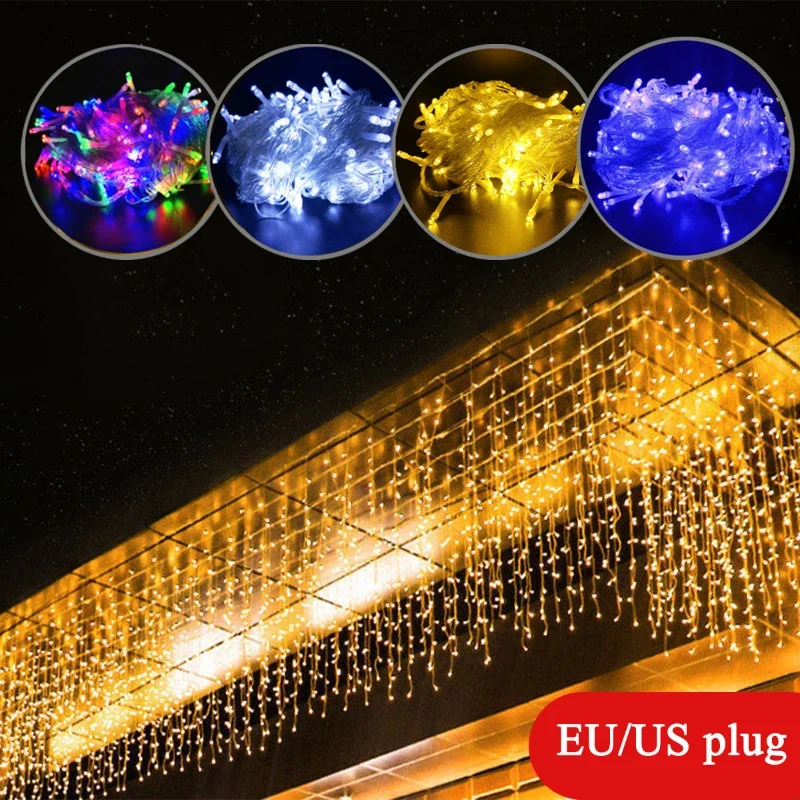 

EU/US Fairy Lights Christmas Even Height Curtain Icicle LED String Lights Street Mall Eaves Decorative Garden Garland Outdoor