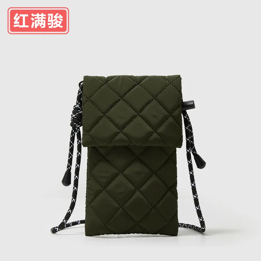 

New nylon fabric crossbody simple diamond grid car stitching single shoulder bag mini flip change mobile phone cross-border