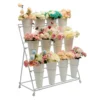 3 Layers Flower Display Stand Movable Modern Metal Plant Shelf with 12Pcs Flower Buckets & Wheels for Home Garden Patio Balcony 2