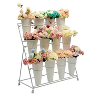 3 Layers Flower Display Stand Movable Modern Metal Plant Shelf with 12Pcs Flower Buckets & Wheels for Home Garden Patio Balcony 2