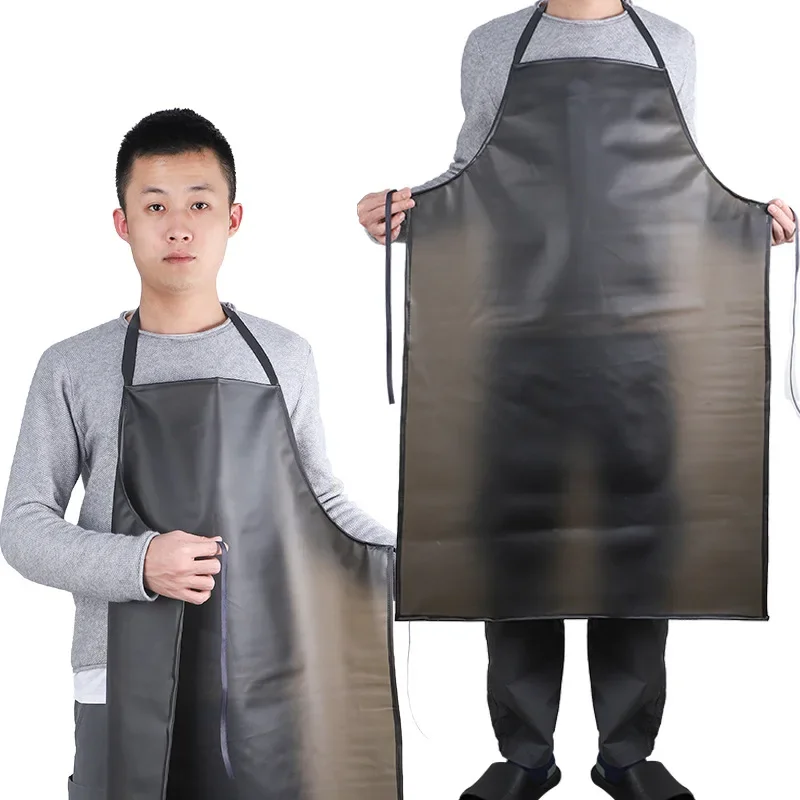 PVC Apron Waterproof Oil-proof Soft Leather Kitchen Hotel Aquatic Butchery Food Canteen Cooking Chef Apron Barber Leather Apron