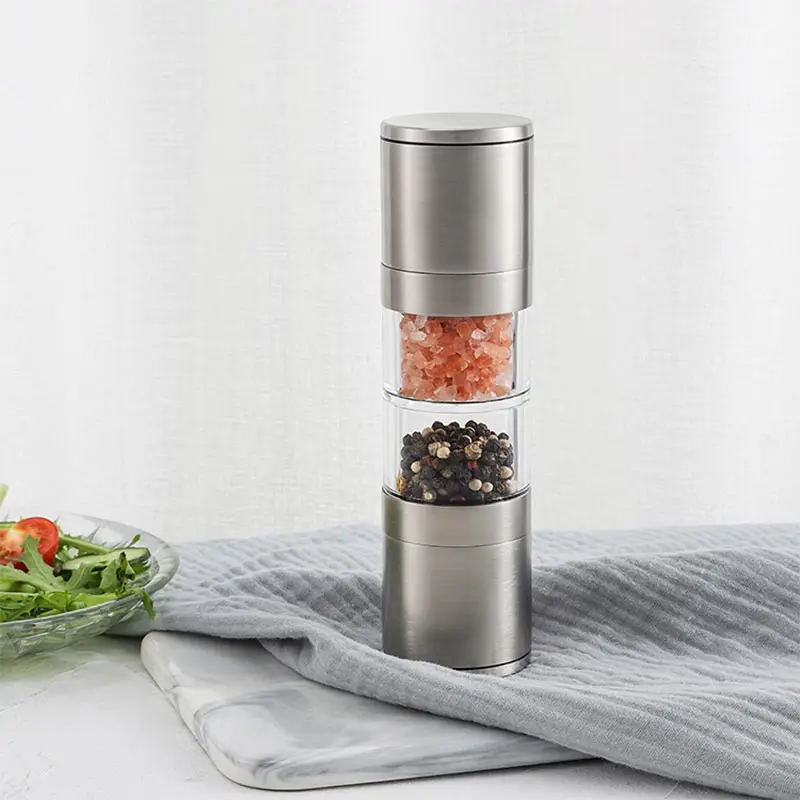 2 In 1 Double Head Stainless Steel Pepper Grinder Manual Salt and Pepper Mill Sea Salt Spice Shaker Grinder Kitchen Cooking Tool