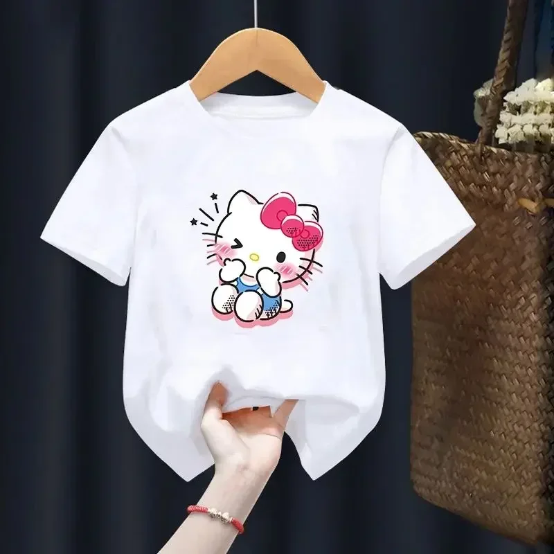 Summer Short Sleeved Anime Cute Hello Kitty Printed Children T-Shirt Cartoon Kid T Shirt Casual Top Girl Boy Clothing Baby Tee 5