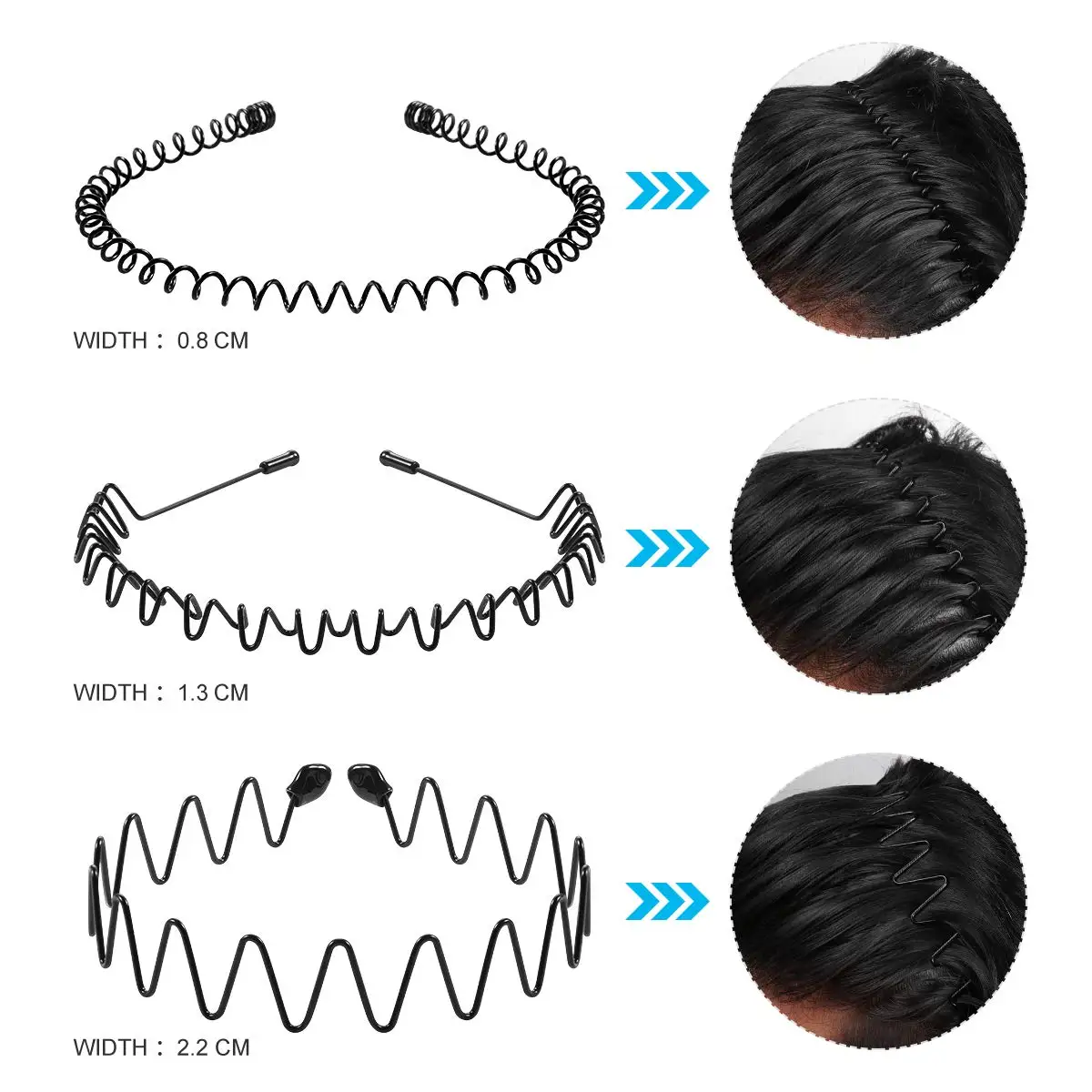 Unisex černá elastická ne kolíček jednoduchý kov čelenky pro muži ženy vlnitý gumička do vlasů jaro vlasy obruč móda vlasy příslušenství