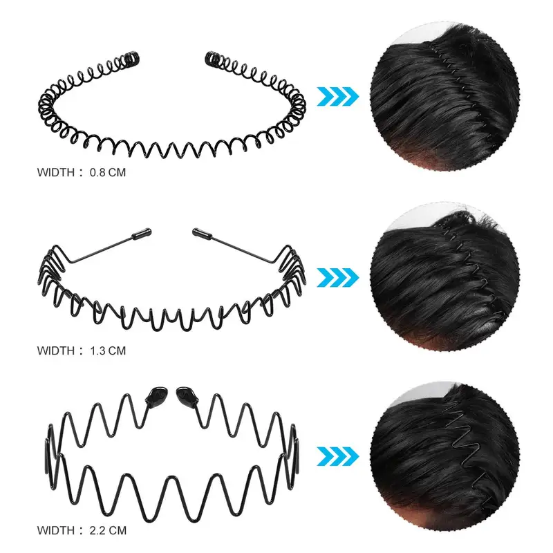 Unisex Black Elastic Non Slip Simple Metal Headbands For