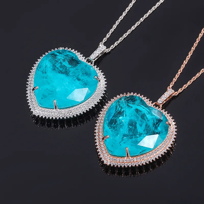 

Romantic Paraiba Tourmaline Heart Pendant Necklace For Women 925 Sterling Silver Vintage Jewelry Valentine's Day Gift Girlfriend