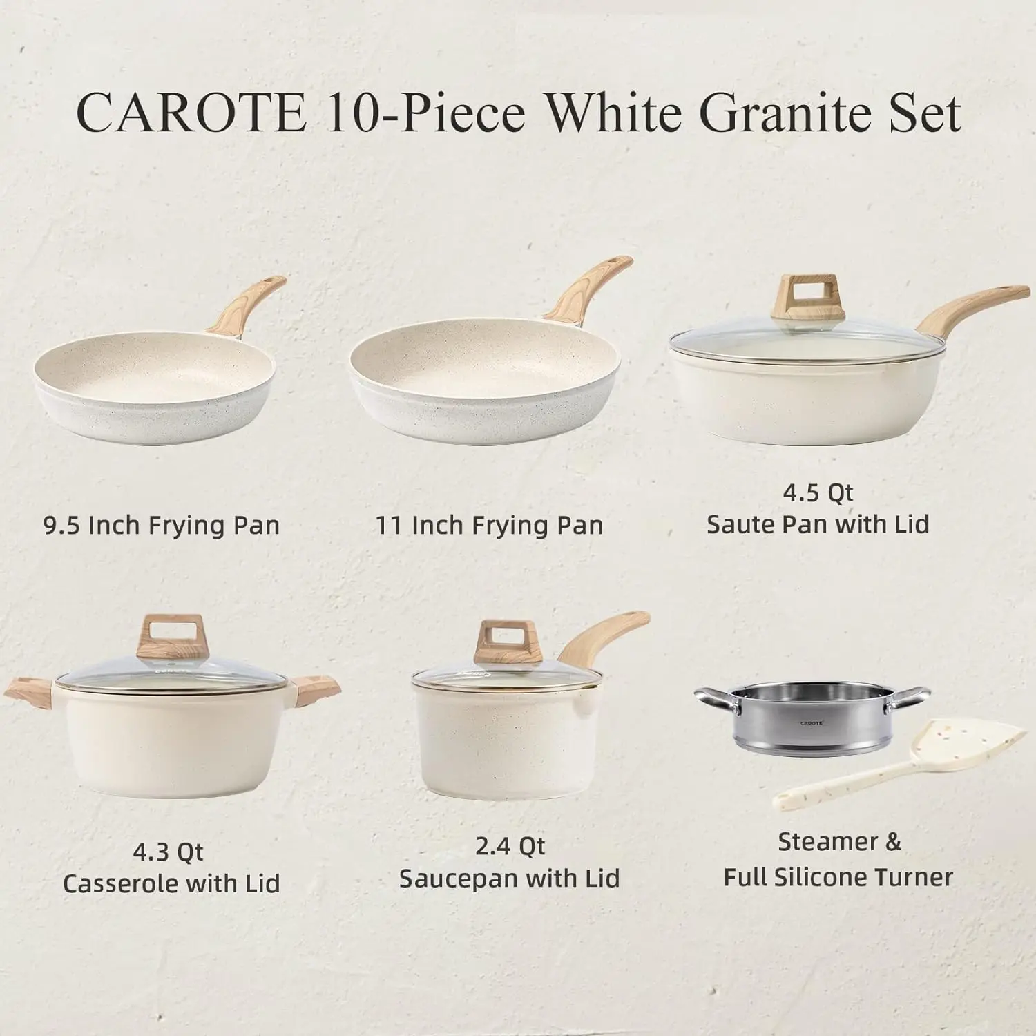 Description Picture 3 of itemPots and Pans Set Nonstick, White Granite Induction Kitchen Cookware Sets, 10 Pcs Non Stick Cooking Set