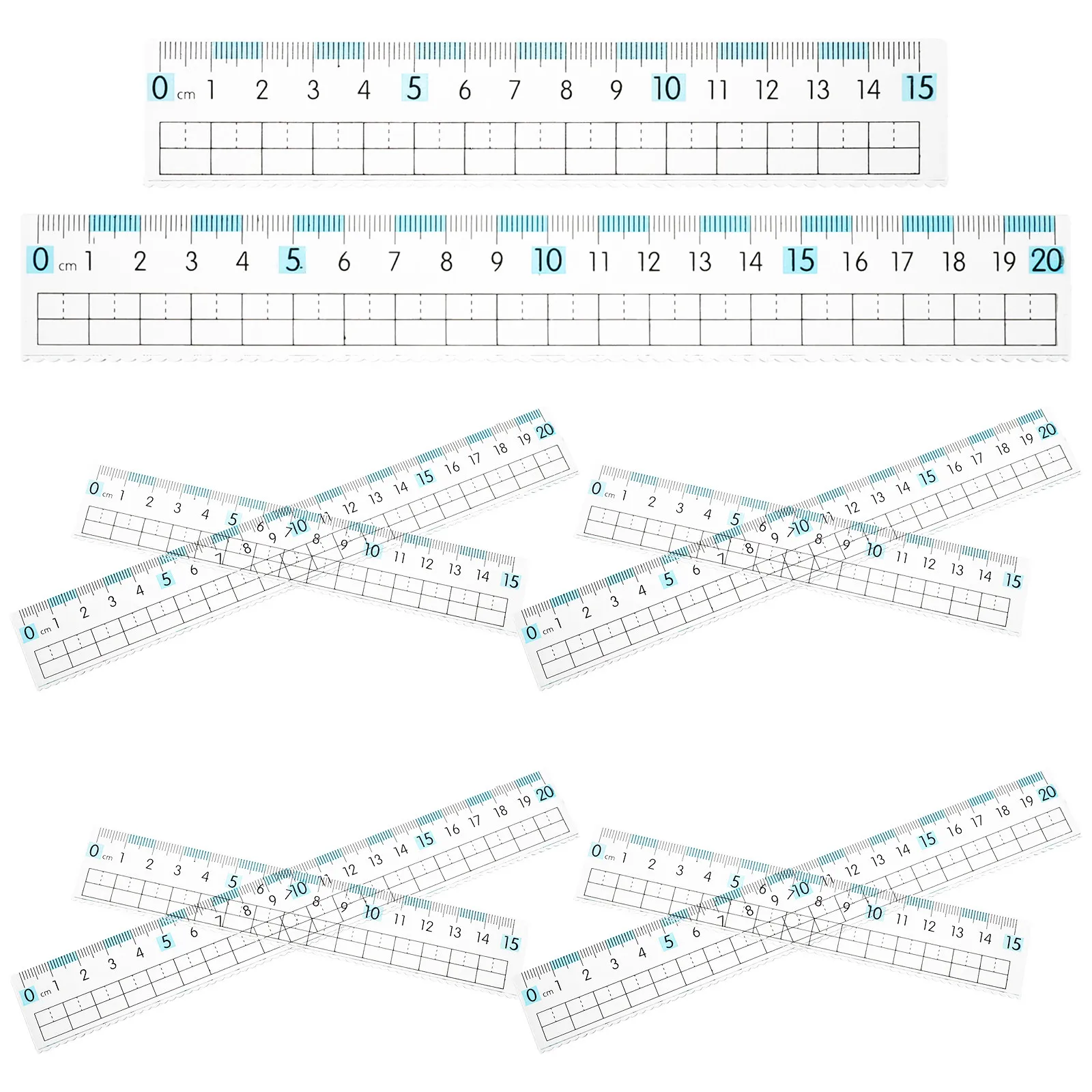 10Pcs 유연한 플라스틱 자 투명 미터법 15Cm 20Cm 투명 직선 측정 도구 학교 사무실 웨이브