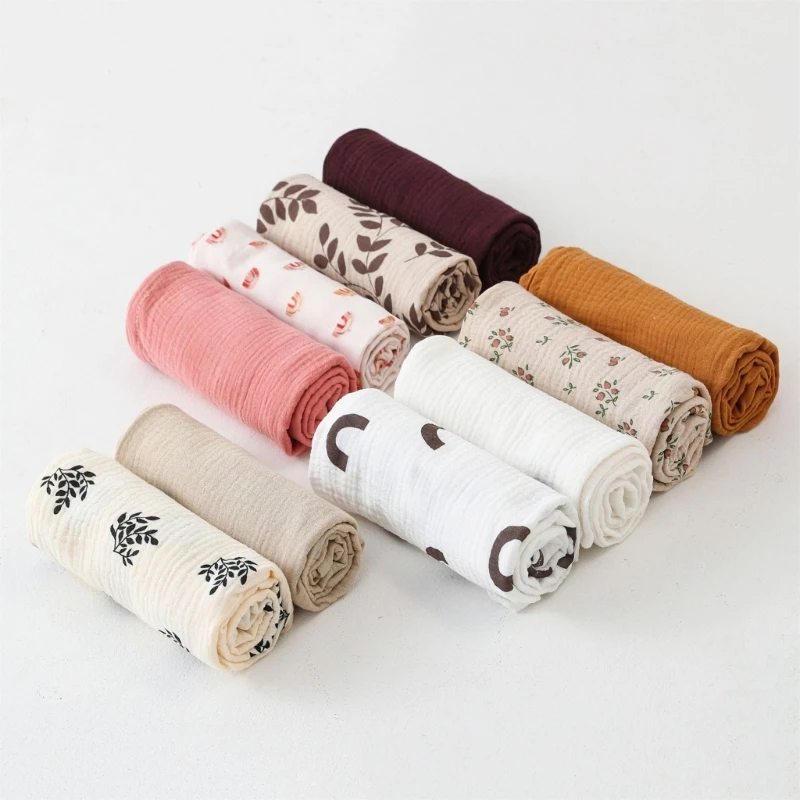 2pcs Cotton Swaddle Blanket Baby Blanket Floral Print Muslin Diaper Swaddle New Born Crinkle Fabric Born Stroller Cover 2