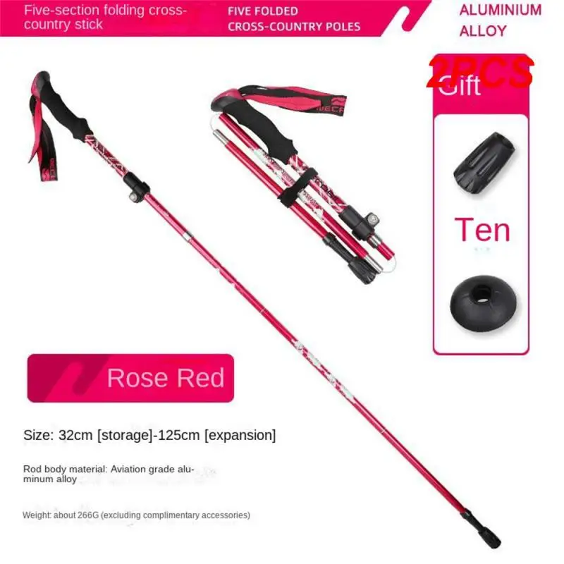 

2PCS 5-Section Portable Outdoor Fold Trekking Pole Walking Hiking Stick Walking Poles Telescopic Club Camping For Nordic Elderly
