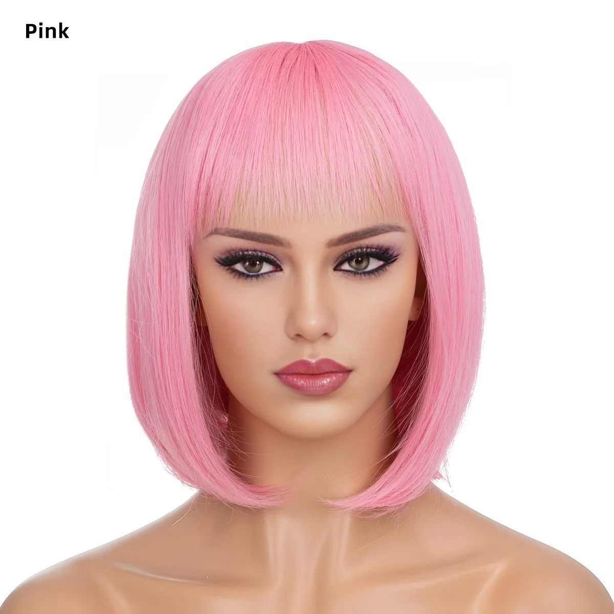 

Pink Color Short Bob Wig With Bangs Synthetic Wigs For Women Ombre Hot Pink Lolita Cosplay Party Natural Hair Perruque Bob