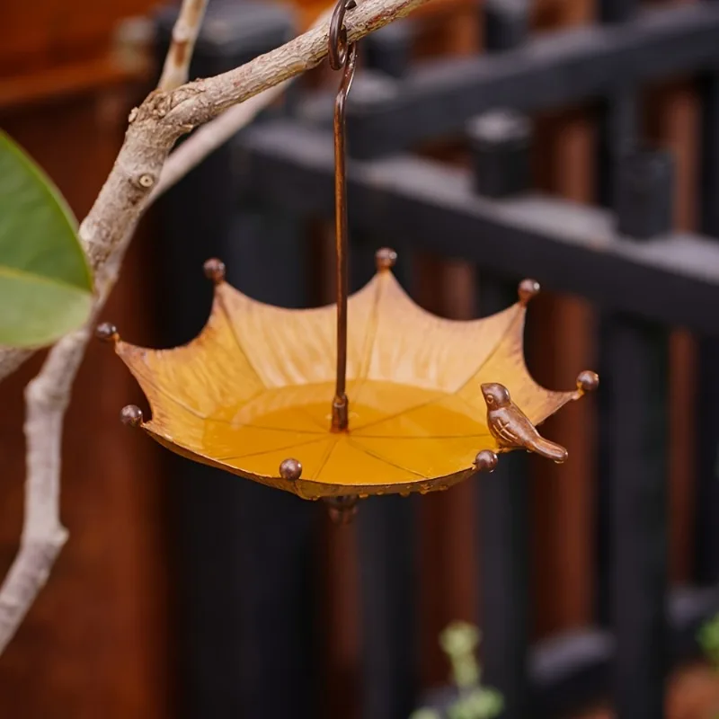 Iron Bird Feeder Umbrella Design Outdoor Hanging Decoration for Garden Patio Bird Lovers