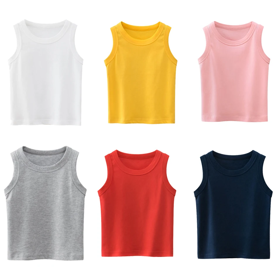 

Boys Girls Clothes Kids Summer Red Yellow Blue Tanks Children Black White Pink Tees Baby Solid Color Sleeveless Shirt Tops 2-8T