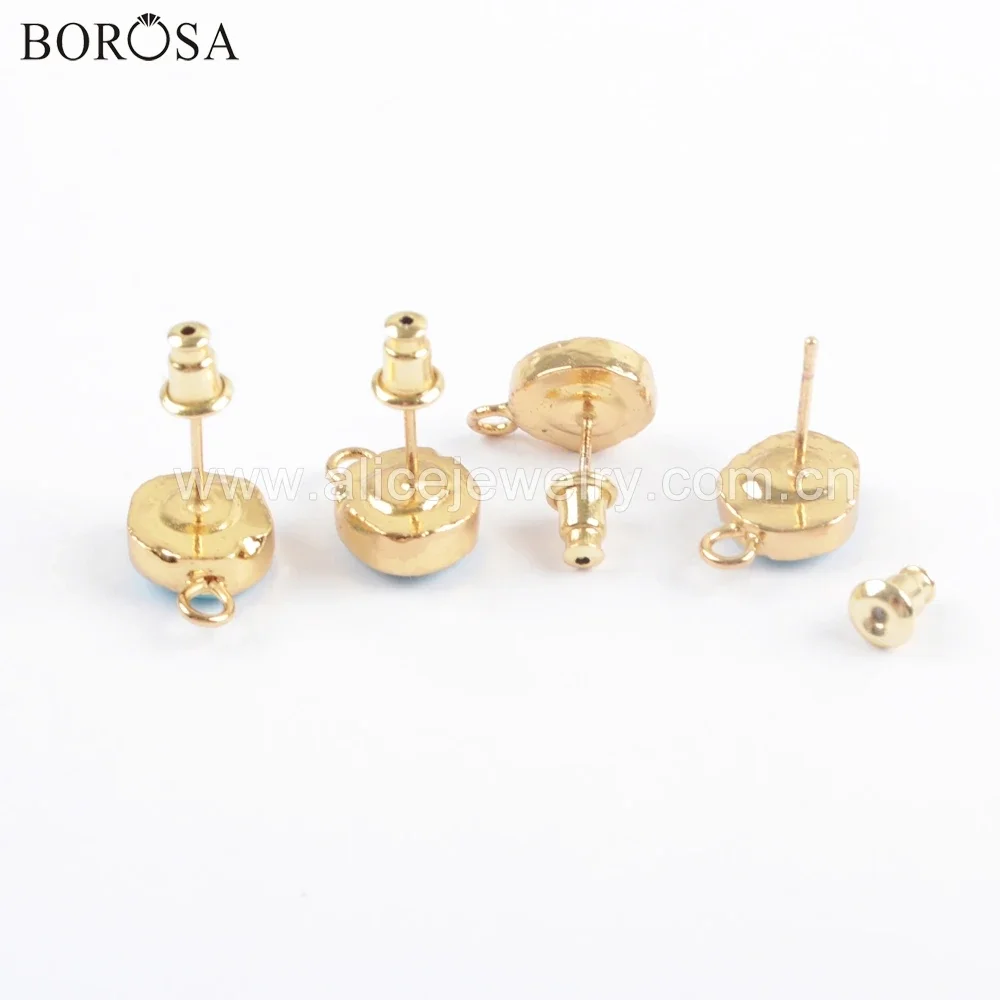 BOROSA Natural Turquoises Golden Plated Stud Earring Fashion Blue Howlites DIY Earrings Jewelry Finding for Women Gifts 5