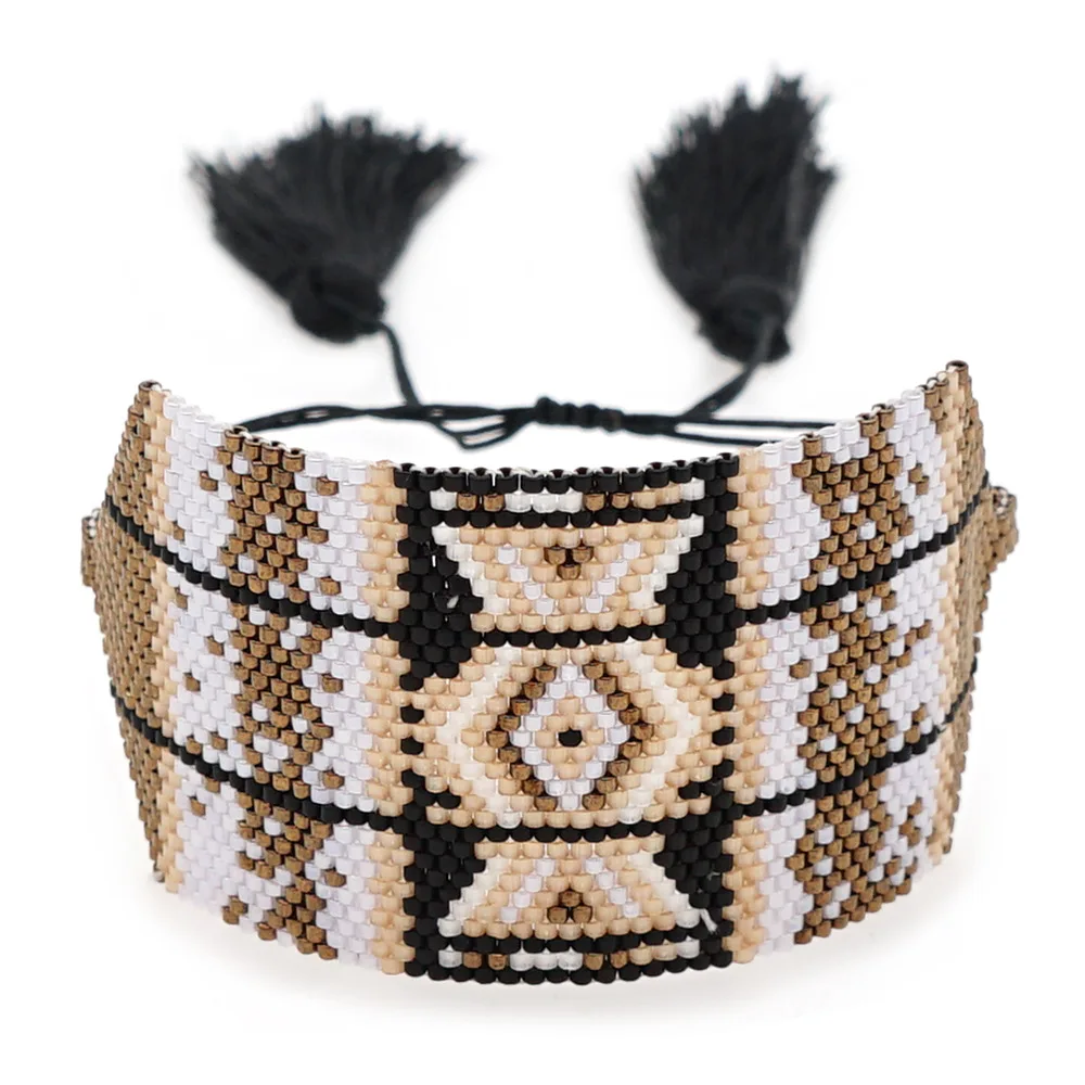 

New Personality Fashion Light Luxury Ethnic Style Geometric Eyes Miyuki Rice Beads Woven Beaded Bracelet Women