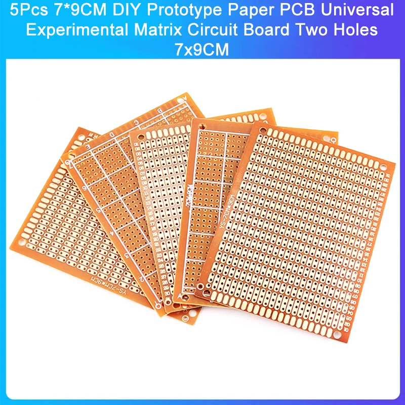 DIY 시제품 종이 PCB 범용 실험 매트릭스 회로 기판, 구멍 2 개, 7x9cm, 5 개